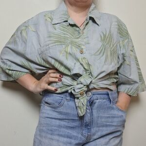 Jamaica Jaxx Short Sleeve Tropical Leaf Silk Aloha Button Front Shirt Size XXL
